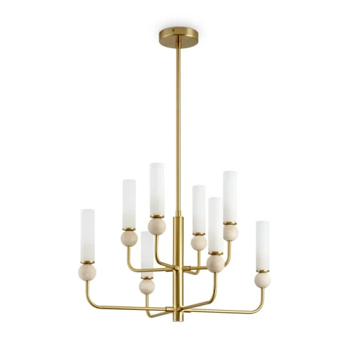 Люстра на штанге Sunspot FR5482CL-08BS Freya белая на 8 ламп, основание латунь в стиле современный фото 7 Люстра на штанге Sunspot FR5482CL-08BS Freya белая на 8 ламп, основание латунь в стиле современный фото 7