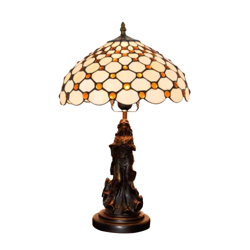 Настольная лампа Тиффани European OFT870 Tiffany Lighting коричневая бежевая 1 лампа, основание коричневое металл в стиле тиффани девушка орнамент фото 4