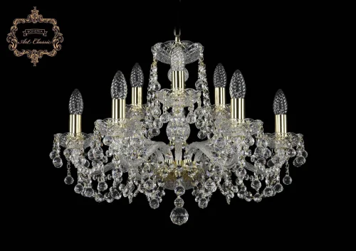 Люстра подвесная хрустальная 11.26.6+3.200.Gd.B Bohemia Art Classic прозрачная на 9 ламп, основание золотое в стиле классический 