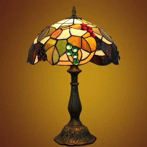 Настольная лампа Тиффани Autumn OFT829 Tiffany Lighting разноцветная коричневая красная зелёная 1 лампа, основание коричневое металл в стиле тиффани цветы виноград фото 5