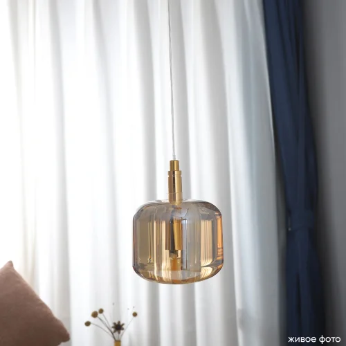 Светильник подвесной BOX SP1 GOLD/AMBER Crystal Lux янтарный на 1 лампу, основание золотое в стиле современный фото 7