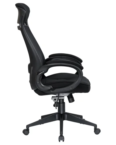 Офисное кресло для руководителей 109BL_Black-LMR STEVEN BLACK, чёрный пластик, чёрная ткань Dobrin, чёрный/сетка, ножки/металл/чёрный, размеры - 1210*1270***720*720 фото 3