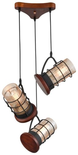 Светильник подвесной 561-706-03 Velante янтарный 3 лампы, основание коричневое чёрное в стиле кантри 