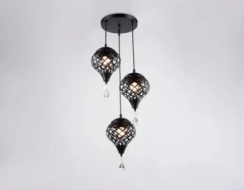 Светильник подвесной TR8444 Ambrella light чёрный 3 лампы, основание чёрное в стиле прованс кантри восточный каскад фото 4