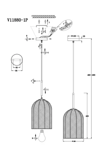 Светильник подвесной Yarn V11880-1P Moderli серый на 1 лампу, основание чёрное в стиле лофт современный фото 4