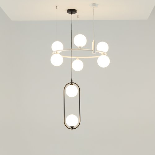 Светильник подвесной Ring MOD013PL-02B Maytoni белый на 2 лампы, основание чёрное в стиле современный шар фото 4