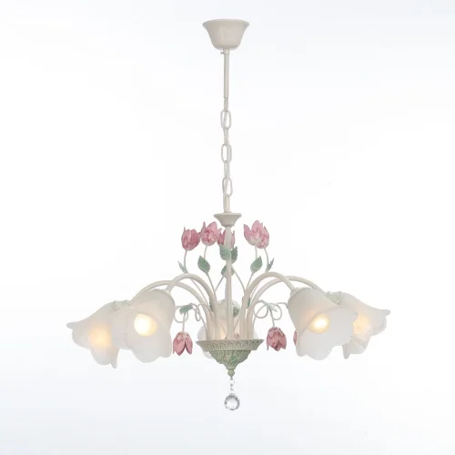 Люстра подвесная V1739-0/5 Vitaluce белая на 5 ламп, основание бежевое в стиле флористика Люстра подвесная V1739-0/5 Vitaluce белая на 5 ламп, основание бежевое в стиле флористика