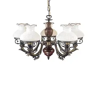 Люстра подвесная  L 2810/5 Reccagni Angelo белая на 5 ламп, основание коричневое бронзовое в стиле классический кантри выдувное
