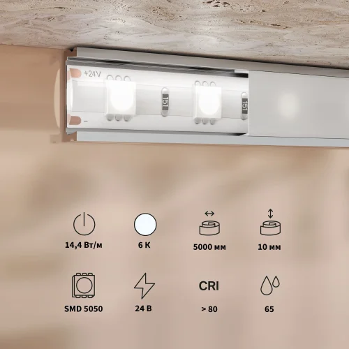 Светодиодная лента 24В 5050 14,4Вт/м 6000K 5м IP 65 201194 Maytoni цвет LED холодный белый 6000K, световой поток 1350Lm фото 2