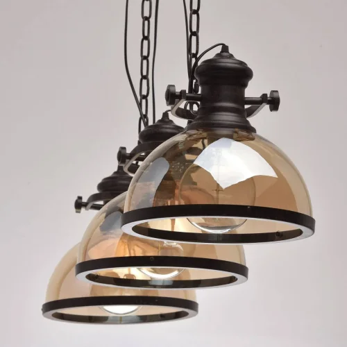 Светильник подвесной лофт Нойвид 682012103 MW-Light прозрачный янтарный на 3 лампы, основание чёрное в стиле лофт фото 3