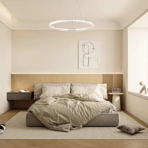 Люстра подвесная LED с пультом AM-Venezia 311311/D800 GD Arte Milano прозрачная на 1 лампу, основание золотое в стиле современный кольца с пультом фото 11