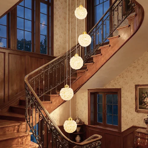 Светильник подвесной Cloudy CL323052 Citilux прозрачный на 5 ламп, основание золотое в стиле современный каскад фото 3