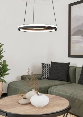 Светильник подвесной LED Mezzomonte 901822 Eglo чёрный на 1 лампу, основание чёрное в стиле хай-тек современный кольца фото 2