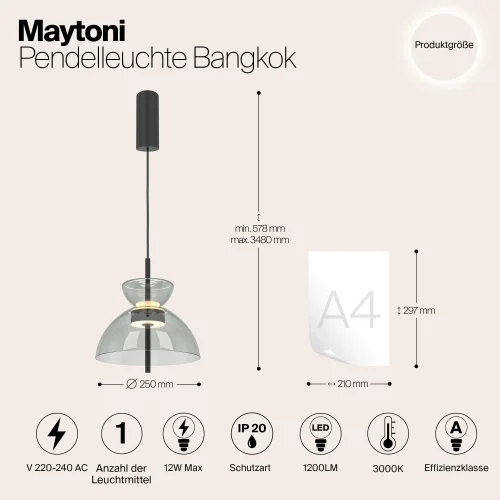Светильник подвесной LED Bangkok MOD185PL-L11B3K2 Maytoni серый на 1 лампу, основание чёрное в стиле современный фото 13