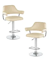 Стул барный набор 2 шт. SET-2 5019-LM CHARLY, цвет сиденья кремовый, цвет основания хром Dobrin, /экокожа, ножки/металл/хром, размеры - 990*1200***610*540