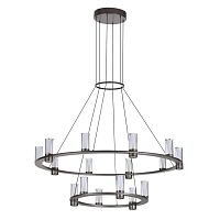 Люстра подвесная LED Defance 7143/110L Odeon Light прозрачная на 16 ламп, основание серое чёрное в стиле современный классический кольца