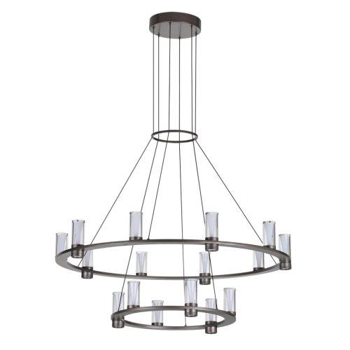 Люстра подвесная LED Defance 7143/110L Odeon Light прозрачная на 16 ламп, основание серое чёрное в стиле современный классический кольца Люстра подвесная LED Defance 7143/110L Odeon Light прозрачная на 16 ламп, основание серое чёрное в стиле современный классический кольца