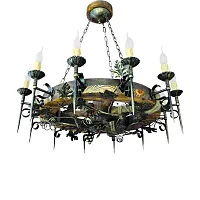 Люстра подвесная Лоза-12 Тарсьма без плафона на 12 ламп, основание коричневое в стиле кантри 