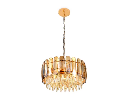 Люстра подвесная TR5071 Ambrella light янтарная на 6 ламп, основание золотое в стиле классический современный  фото 4