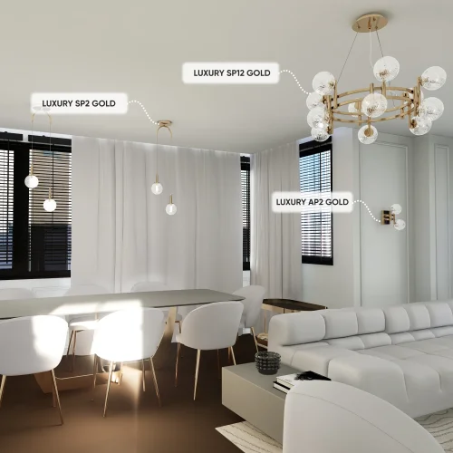 Люстра подвесная LUXURY SP12 GOLD Crystal Lux прозрачная на 12 ламп, основание золотое в стиле арт-деко молекула шар фото 5