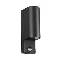 Настенный светильник с датчиком движения Motto 4390/2W Odeon Light уличный IP44 чёрный 1 лампа, плафон чёрный в стиле хай-тек GU10