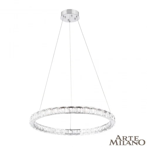 Люстра подвесная LED с пультом AM-Venezia 311311/D600 NI Arte Milano прозрачная на 1 лампу, основание никель в стиле современный кольца с пультом