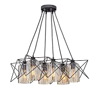 Люстра подвесная V4721-1/6S Vitaluce янтарная на 6 ламп, основание чёрное в стиле арт-деко Люстра подвесная V4721-1/6S Vitaluce янтарная на 6 ламп, основание чёрное в стиле арт-деко