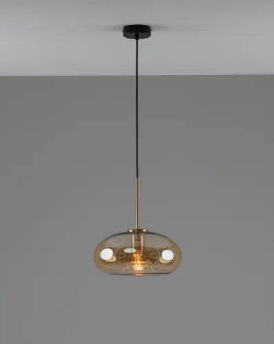 Светильник подвесной Laura V11529-1P Moderli янтарный на 1 лампу, основание чёрное в стиле современный лофт фото 2