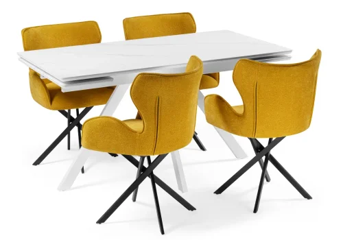 Керамический стол Вилли 140 (200) х 80 белый мрамор alpin white / snow white / белый 617084 Woodville столешница белая мрамор из керамика фото 13