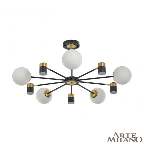 Люстра потолочная LED Ferrara-71040 274802/10 BK/GD Arte Milano белая на 10 ламп, основание чёрное в стиле современный 