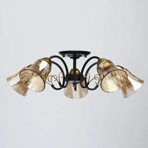Люстра потолочная Моника 372014205 DeMarkt бежевая янтарная на 5 ламп, основание коричневое в стиле классический  фото 3