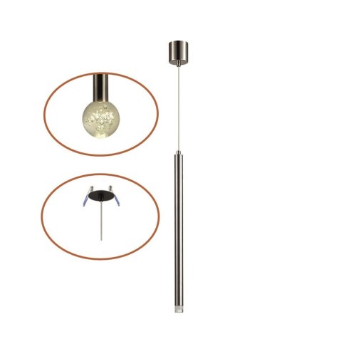 Светильник подвесной LED Fiano 4375/3LA Odeon Light никель на 1 лампу, основание никель в стиле хай-тек трубочки