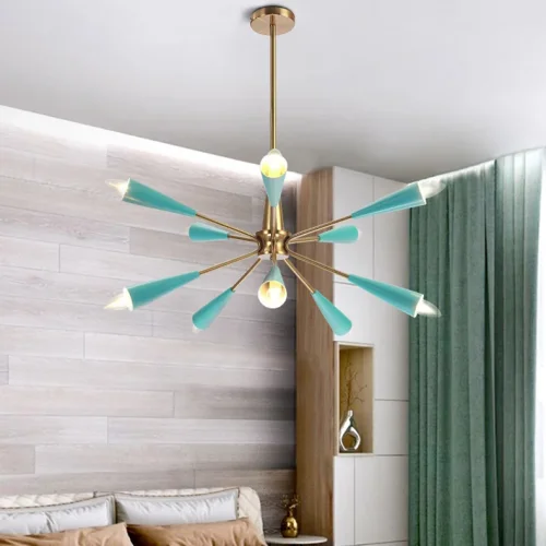 Люстра подвесная TURQUOISE 102159-26 ImperiumLoft бирюзовая на 10 ламп, основание золотое в стиле современный фото 6
