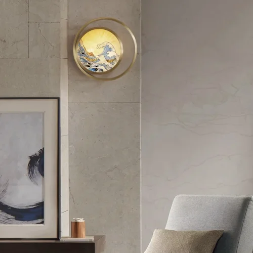 Настенный светильник AKIRA WAVE WALL 151427-26 ImperiumLoft бежевый на 1 лампу, основание латунь в стиле современный лофт фото 3
