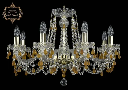 Люстра подвесная хрустальная 11.24.8.220.Gd.V1003 Bohemia Art Classic прозрачная на 8 ламп, основание золотое в стиле классический 
