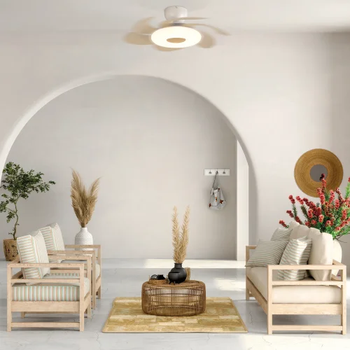 Люстра c вентилятором LED Flower 8704 Mantra бежевая коричневая на 1 лампу, основание белое в стиле современный с пультом фото 4