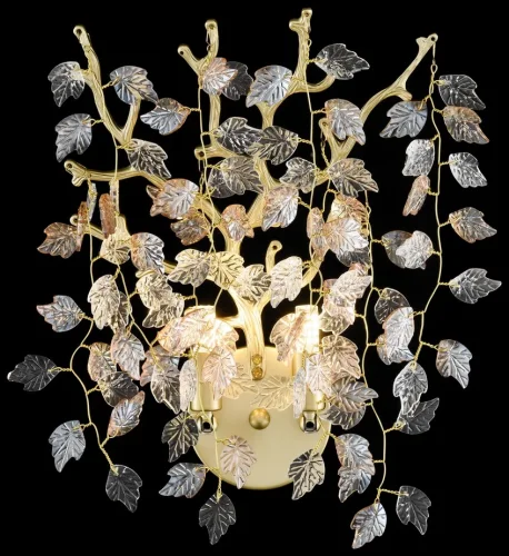 Бра 184-401-02 Velante прозрачный на 2 лампы, основание матовое золото в стиле флористика современный ветви