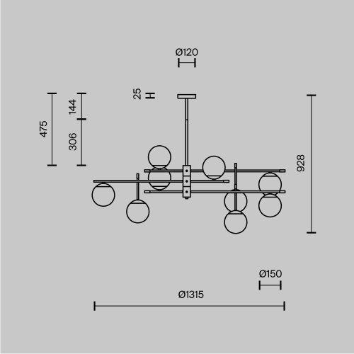 Люстра на штанге Nostalgia MOD048PL-09G Maytoni белая на 9 ламп, основание матовое золото в стиле современный шар фото 12