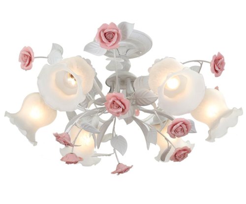 Люстра потолочная Fiori di rose 114.6 Lucia Tucci белая на 6 ламп, основание белое в стиле прованс флористика Люстра потолочная Fiori di rose 114.6 Lucia Tucci белая на 6 ламп, основание белое в стиле прованс флористика