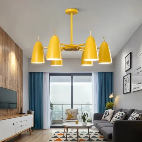 Люстра на штанге PINNACLE D70 Yellow 195499-26 ImperiumLoft жёлтая на 6 ламп, основание жёлтое в стиле современный 