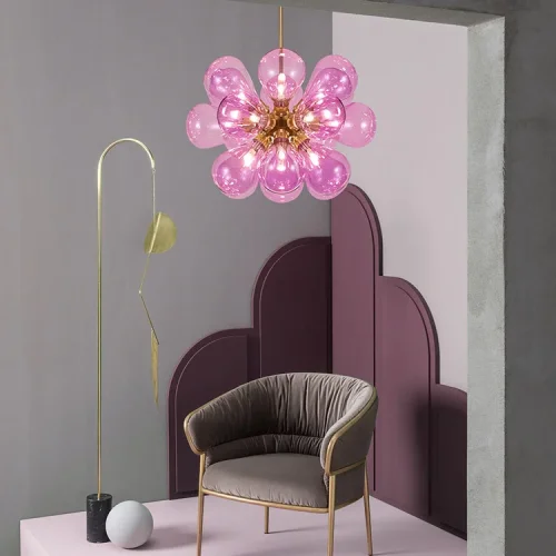 Люстра потолочная GRAPE MILK Pink 219501-23 ImperiumLoft розовая на 18 ламп, основание латунь в стиле минимализм  фото 11