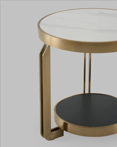 Журнальный столик Калисто 55*55, светлая и темная керамика, сталь шампань УТ000041503 Stool Group столешница из фото 7