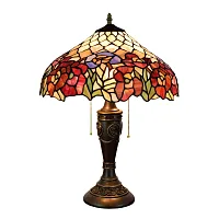 Настольная лампа Тиффани Flower OFT890 Tiffany Lighting зелёная красная синяя разноцветная 2 лампы, основание коричневое полимер в стиле тиффани цветы