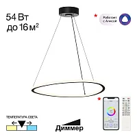 Светильник подвесной LED с пультом Trio CL215B051 Citilux чёрный на 1 лампу, основание чёрное в стиле современный с пультом кольца