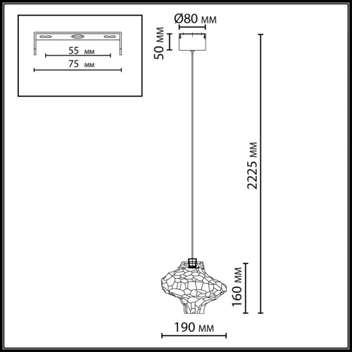 Светильник подвесной LED Ordi 5108/3L Odeon Light янтарный на 1 лампу, основание античное бронза в стиле арт-деко современный фото 2