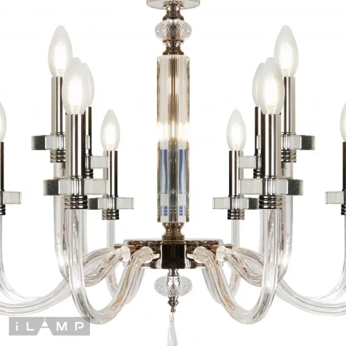 Люстра подвесная Vibe P9474-8+4 Nickel iLamp без плафона на 12 ламп, основание прозрачное никель в стиле американский современный  фото 3