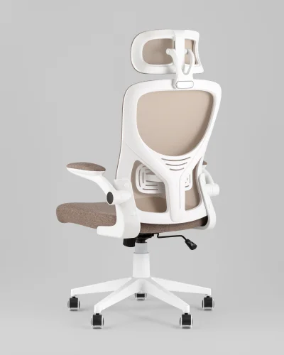 Кресло офисное TopChairs Airone, бежевый, в ткани УТ000040351 Stool Group, бежевый/текстиль сетка, ножки/металл/белый, размеры - *1250**** фото 5