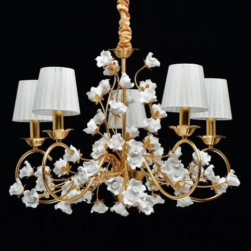 Люстра подвесная Сицилия 282011905 Chiaro белая на 5 ламп, основание золотое в стиле классический флористика  фото 3