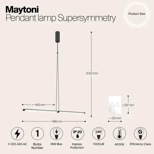 Светильник подвесной LED Supersymmetry P096PL-L11BK1 Maytoni чёрный на 1 лампу, основание чёрное в стиле минимализм современный хай-тек трубочки фото 3