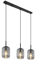 Светильник подвесной Kammi 15559-3H Globo прозрачный 3 лампы, основание чёрное в стиле лофт современный 